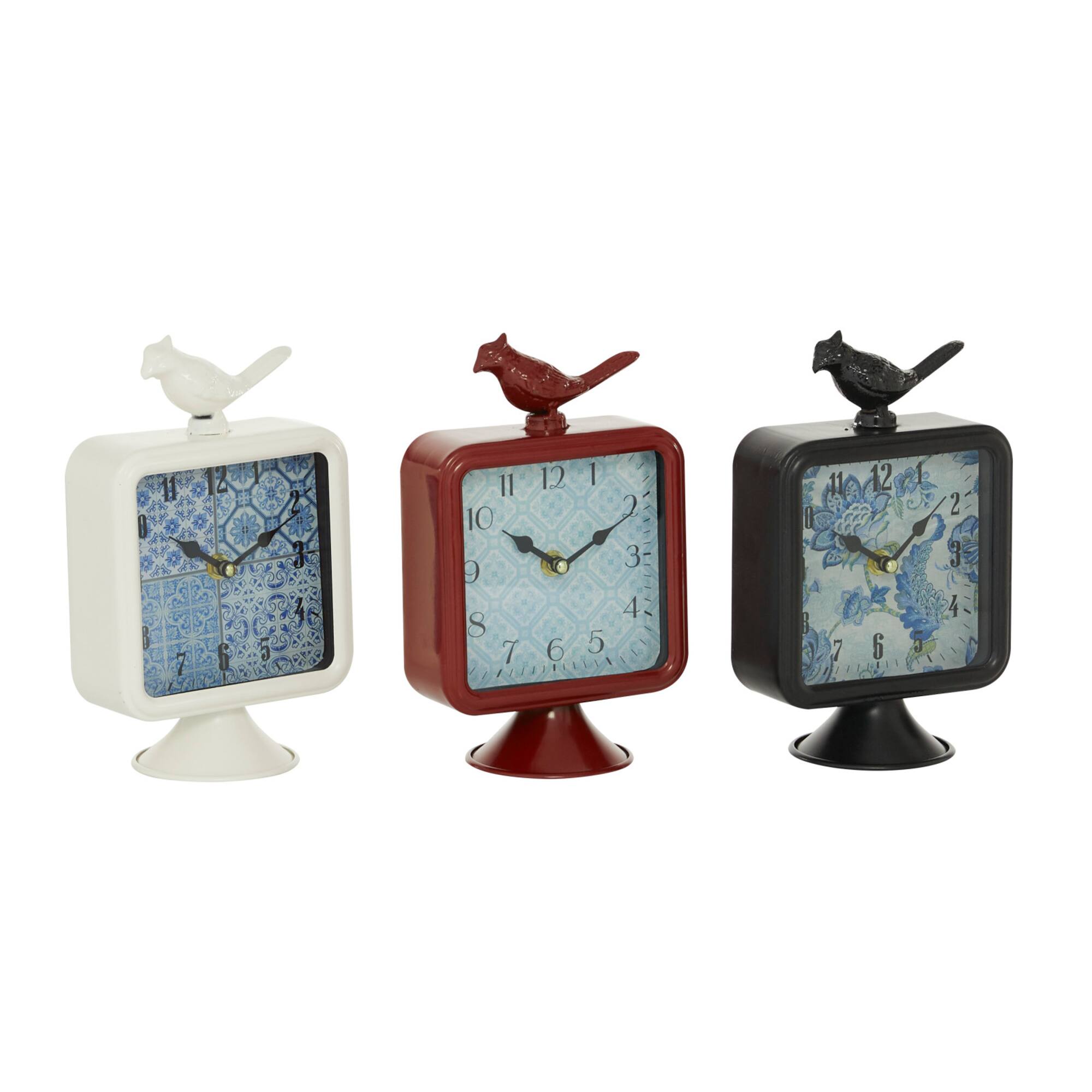 6" Multicolored Vintage Metal Bird Clock Set